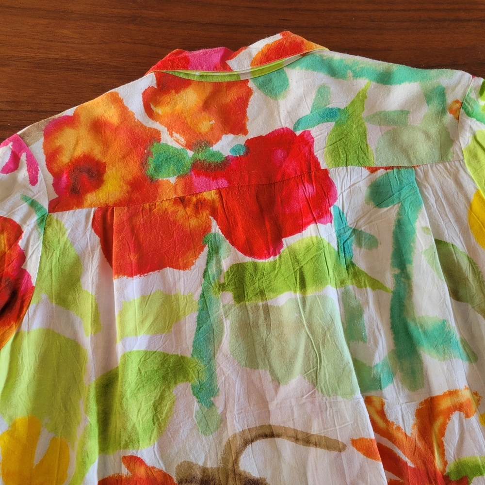 Jams World Top Pants Set Button Shirt Wide Leg Colorful Floral Farkas Womens L - Picture 6 of 12